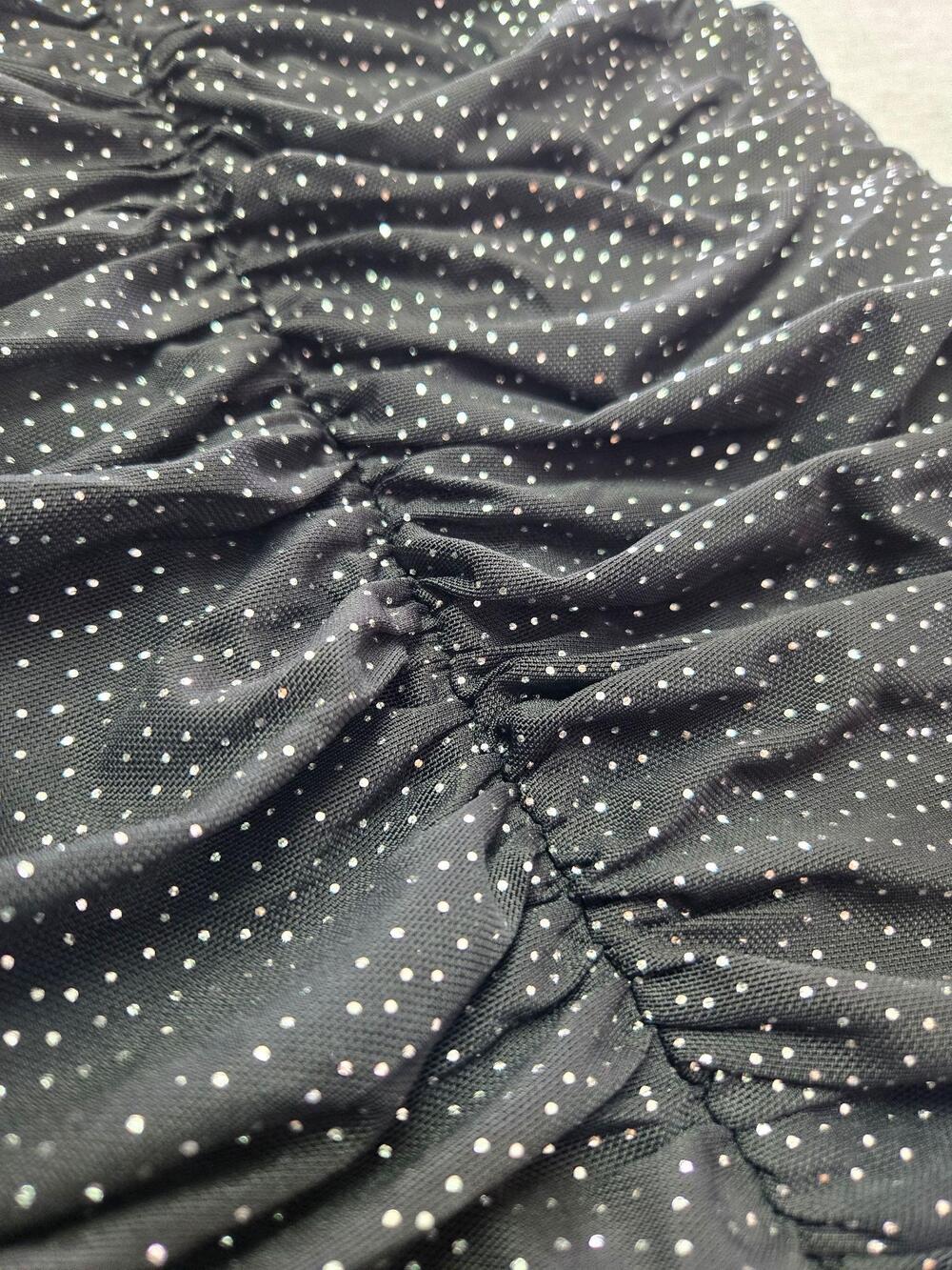 Lucy In The Sky Dress Womens Medium Black Glitter Polka Dot Ruched Bodycon Slip - Picture 7 of 7